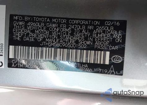 2016 Lexus Rc 300 from USA, damaged, VIN JTHSM5BC9G5001502